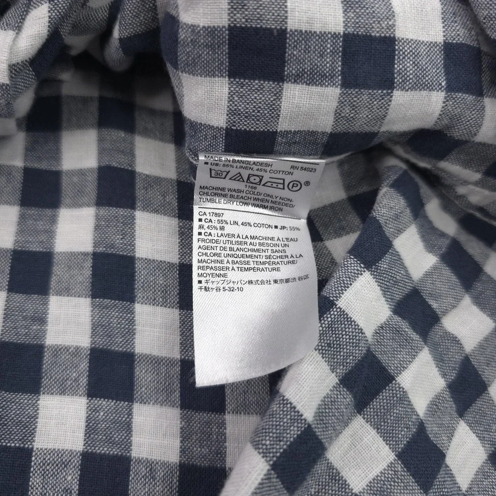 Banana Republic Shirt‎ Mens Large Blue Gingham Long Sleeve Linen Slim Fit Casual